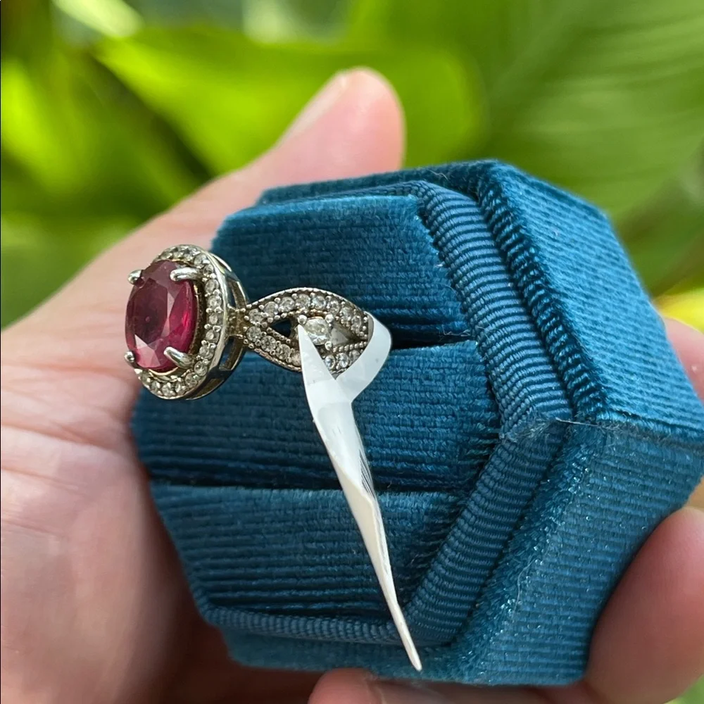 NWT Elegant Natural Ruby Gemstone with CZ in 925 Silver Ring size 7